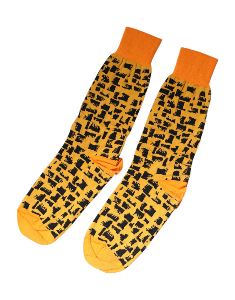 Yellow Black Print Mid Calf Men Socks Dolce & Gabbana