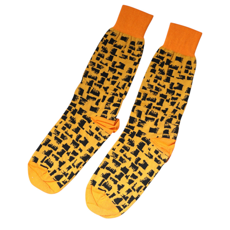 Yellow Black Print Mid Calf Men Socks Dolce & Gabbana