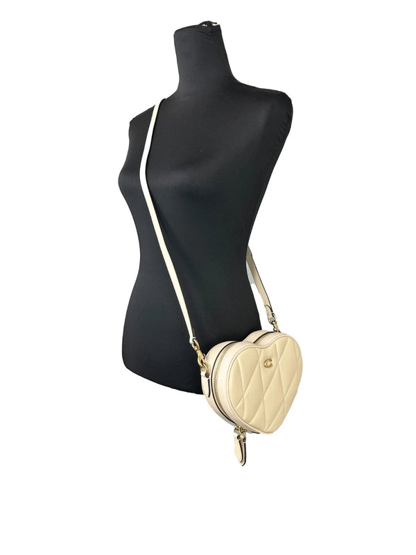 Heart Small Quilted Leather Crossbody Bag Purse COACH