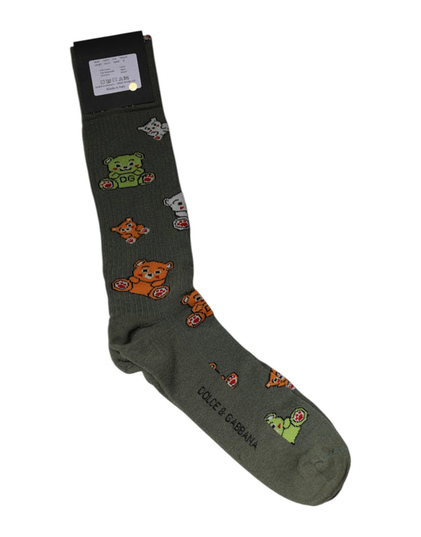 Green Nylon DG Bear Printed Mid Calf Socks Dolce & Gabbana