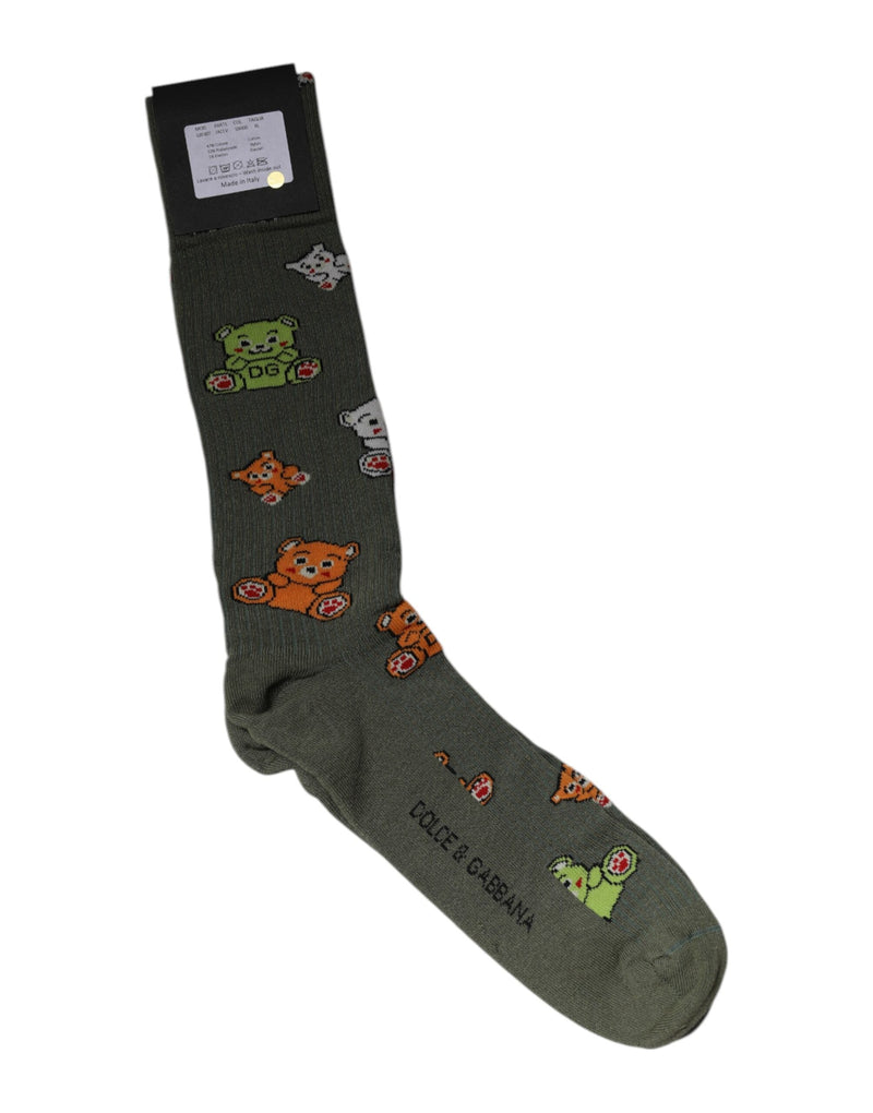 Green Nylon DG Bear Printed Mid Calf Socks Dolce & Gabbana