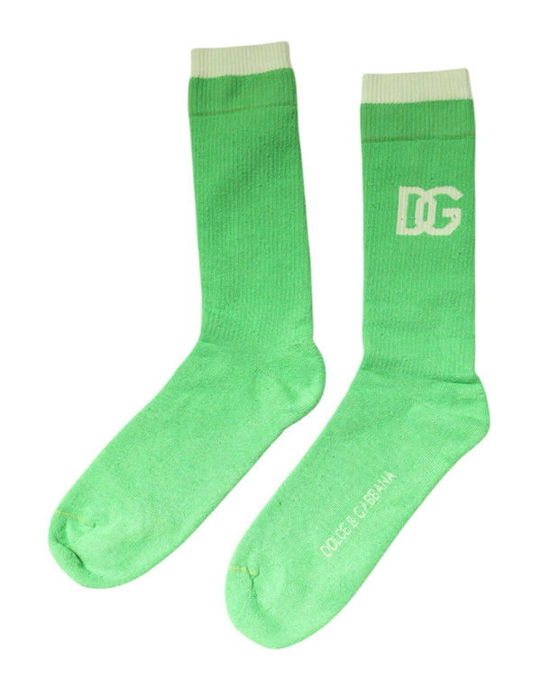 Green DG Logo Mid Calf Men Nylon Socks Dolce & Gabbana