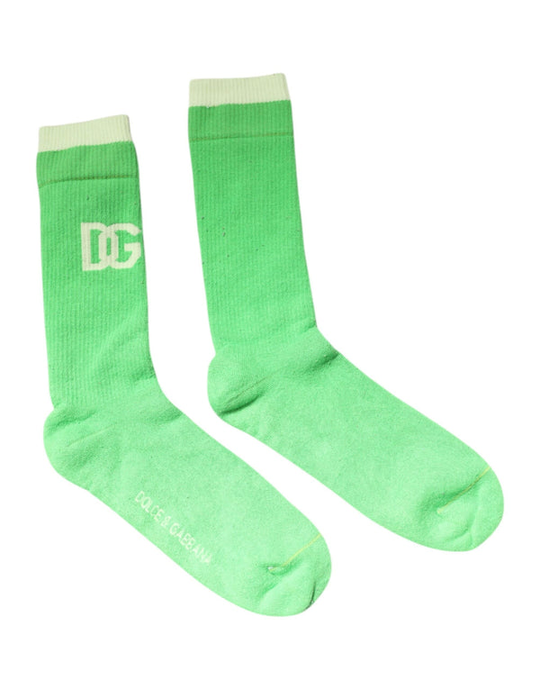 Green DG Logo Mid Calf Men Nylon Socks Dolce & Gabbana