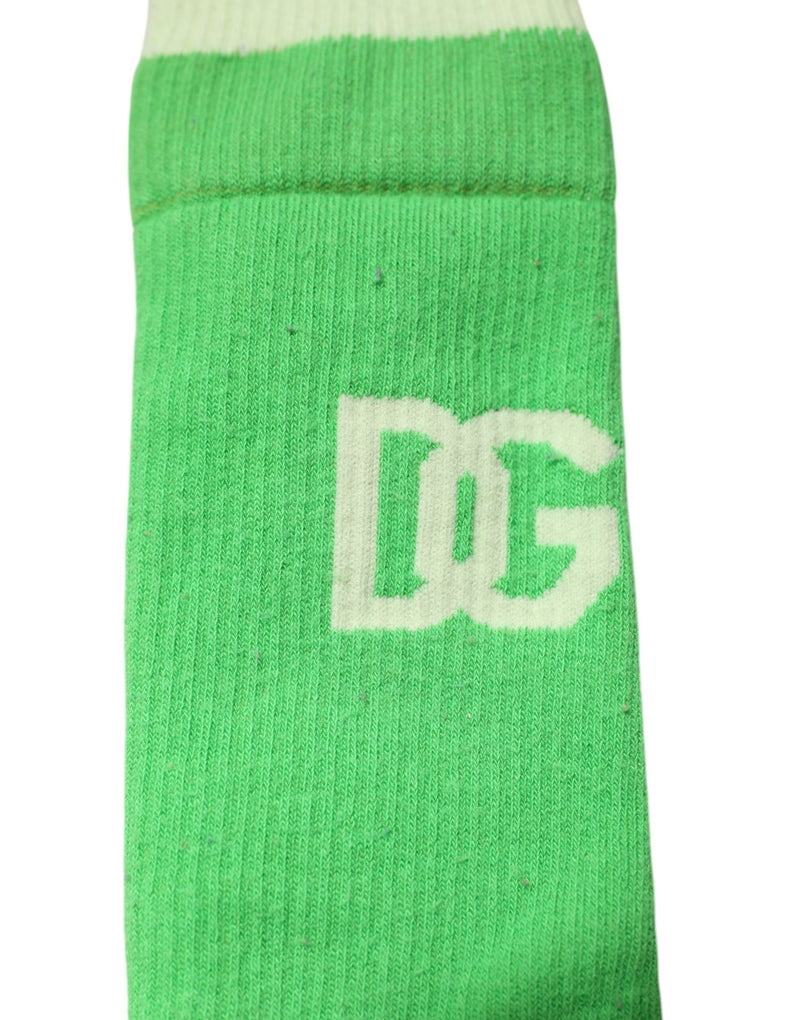 Green DG Logo Mid Calf Men Nylon Socks Dolce & Gabbana