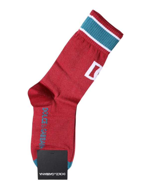 Red Cotton DG Logo Print Mid Calf Socks Dolce & Gabbana