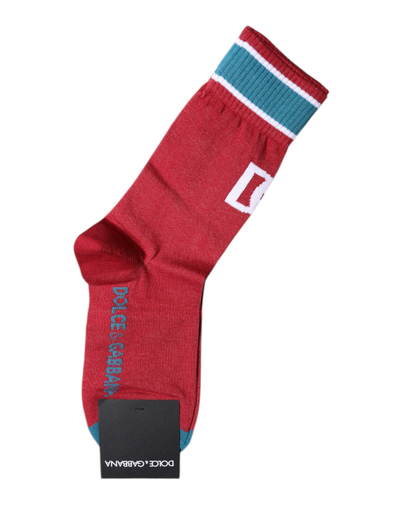 Red Cotton DG Logo Print Mid Calf Socks Dolce & Gabbana