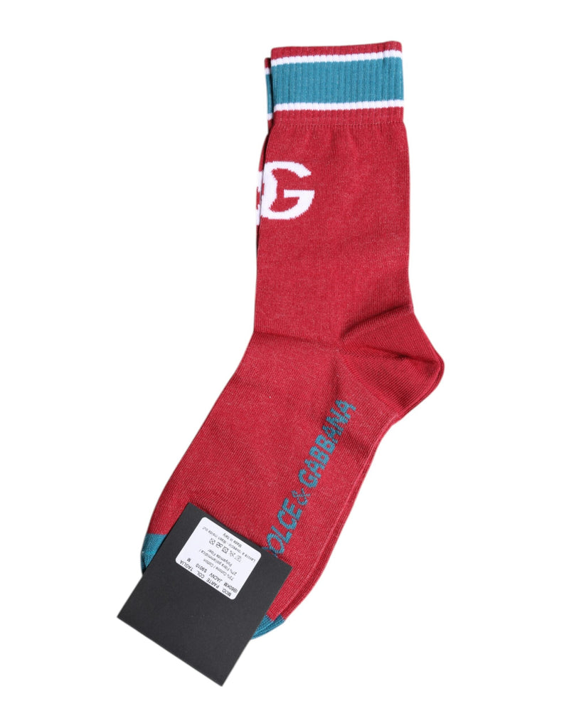 Red Cotton DG Logo Print Mid Calf Socks Dolce & Gabbana