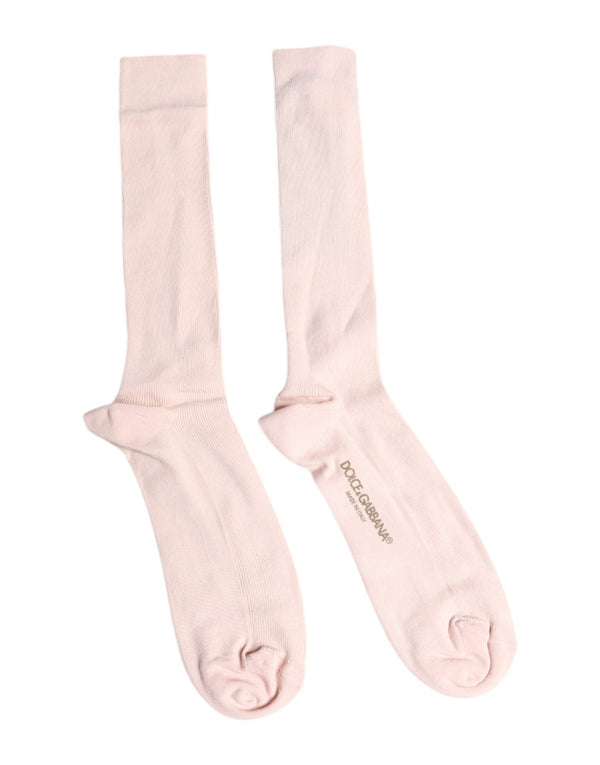 Ivory Cotton Stretch Logo Over Calf Socks Dolce & Gabbana