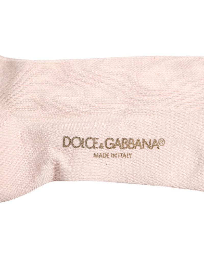 Ivory Cotton Stretch Logo Over Calf Socks Dolce & Gabbana