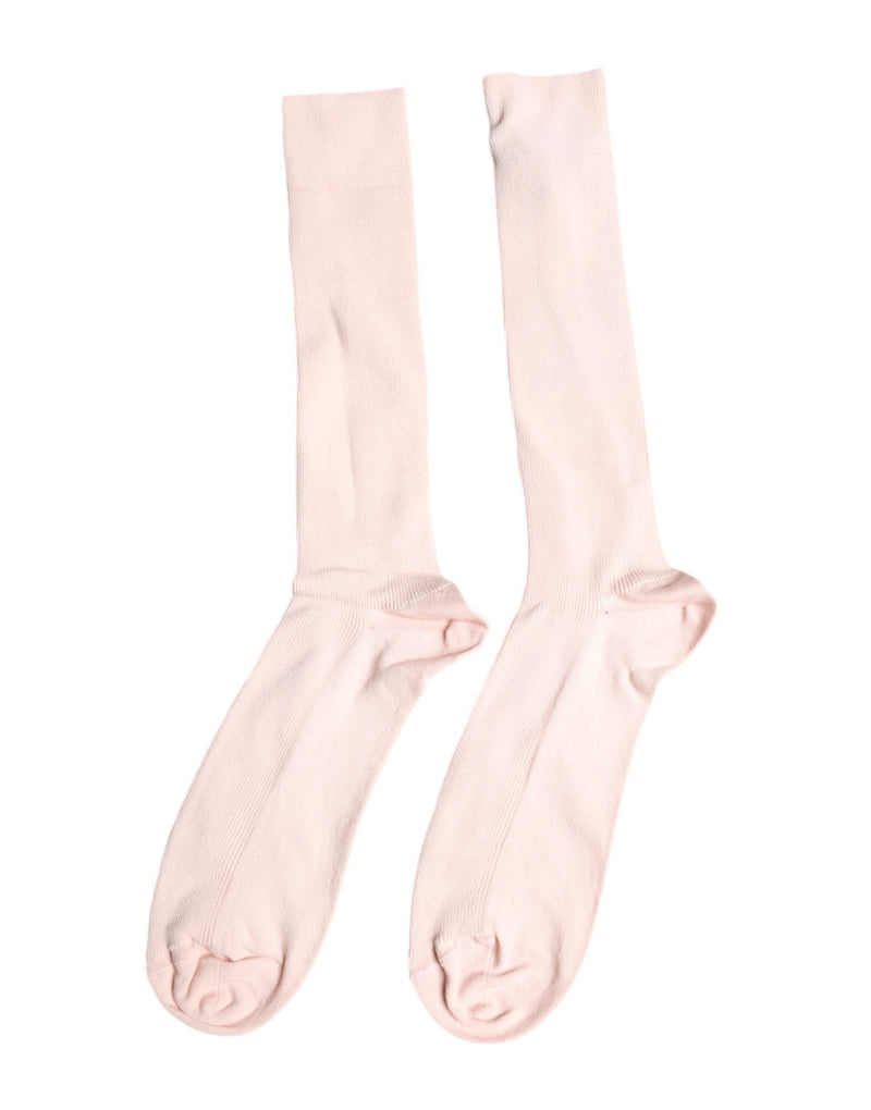 Ivory Cotton Stretch Logo Over Calf Socks Dolce & Gabbana