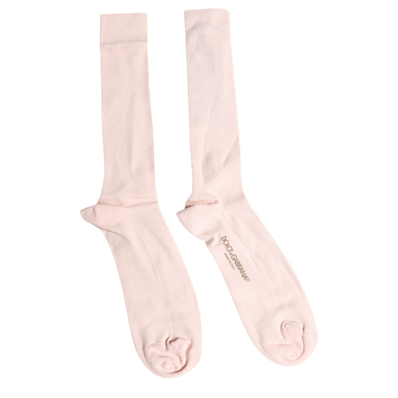 Ivory Cotton Stretch Logo Over Calf Socks Dolce & Gabbana