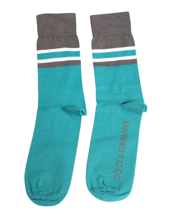 Green Gray Stretch DG Logo Mid Calf Socks Dolce & Gabbana