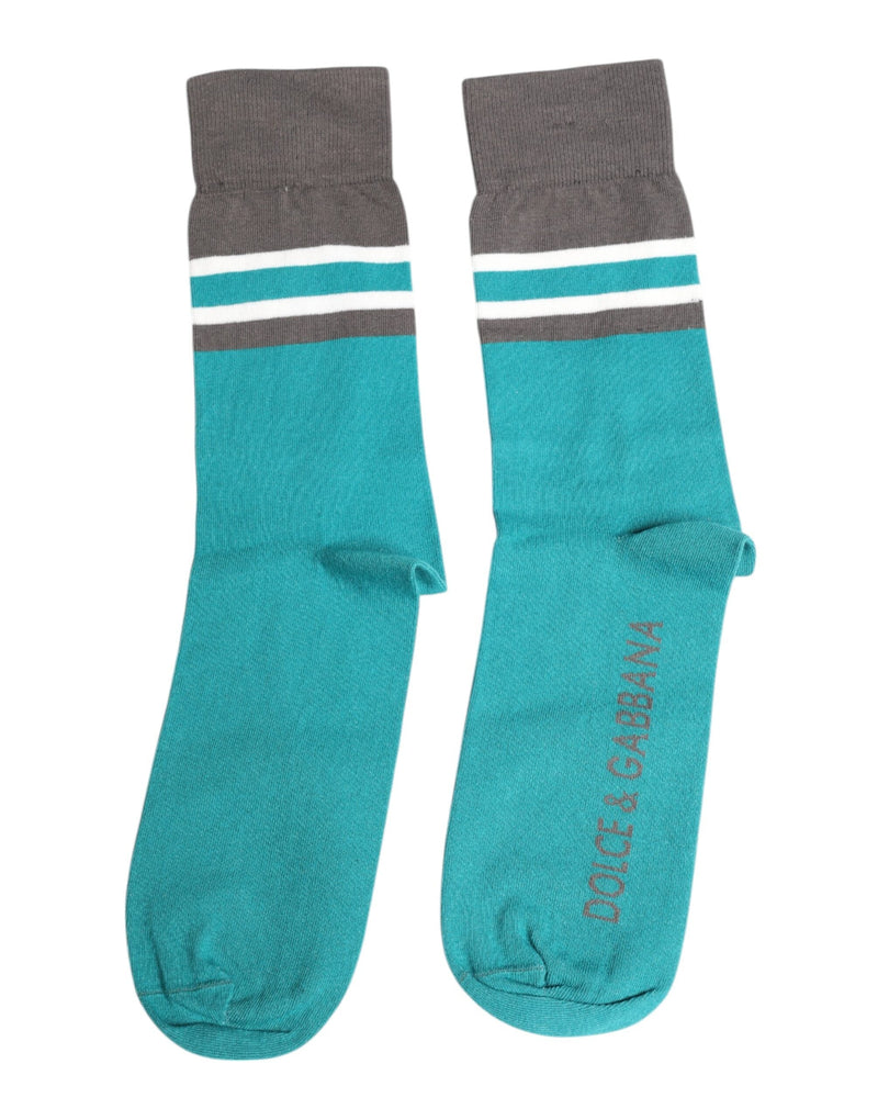Green Gray Stretch DG Logo Mid Calf Socks Dolce & Gabbana