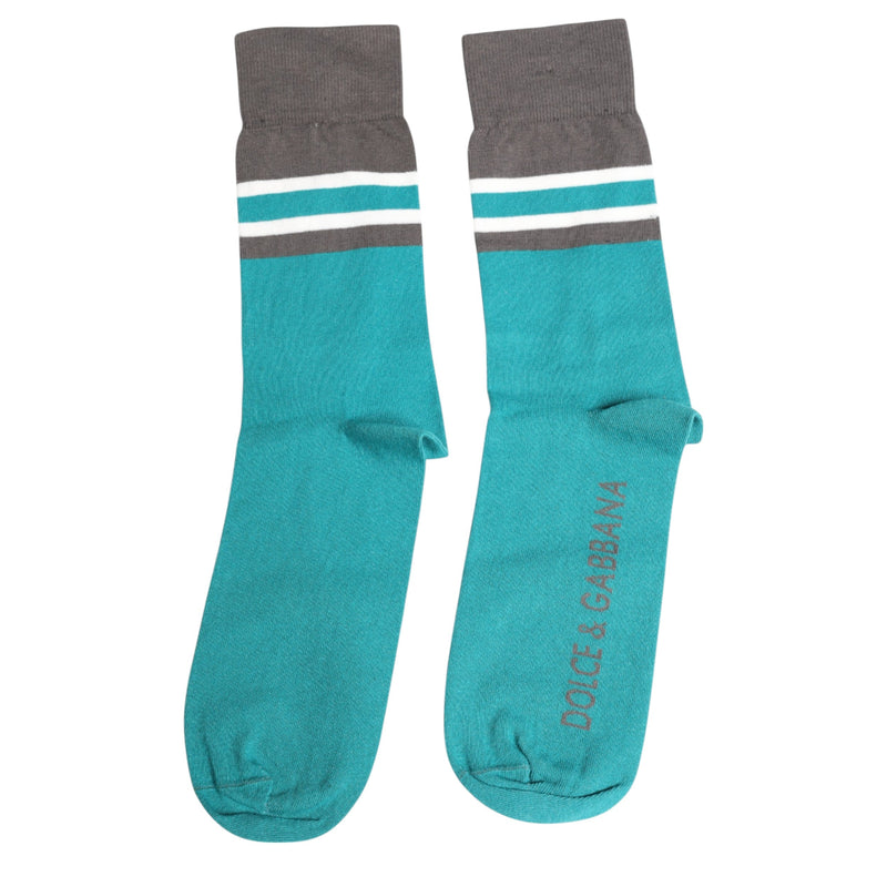 Green Gray Stretch DG Logo Mid Calf Socks Dolce & Gabbana