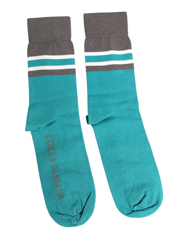 Green Gray Stretch DG Logo Mid Calf Socks Dolce & Gabbana