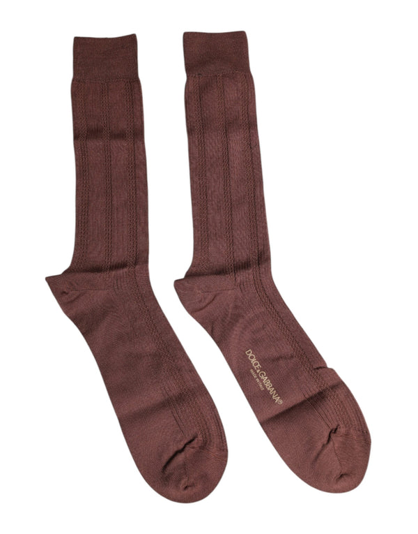 Brown Stretch Logo Print Mid Calf Socks Dolce & Gabbana