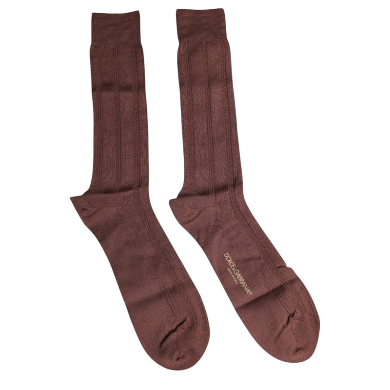 Brown Stretch Logo Print Mid Calf Socks Dolce & Gabbana