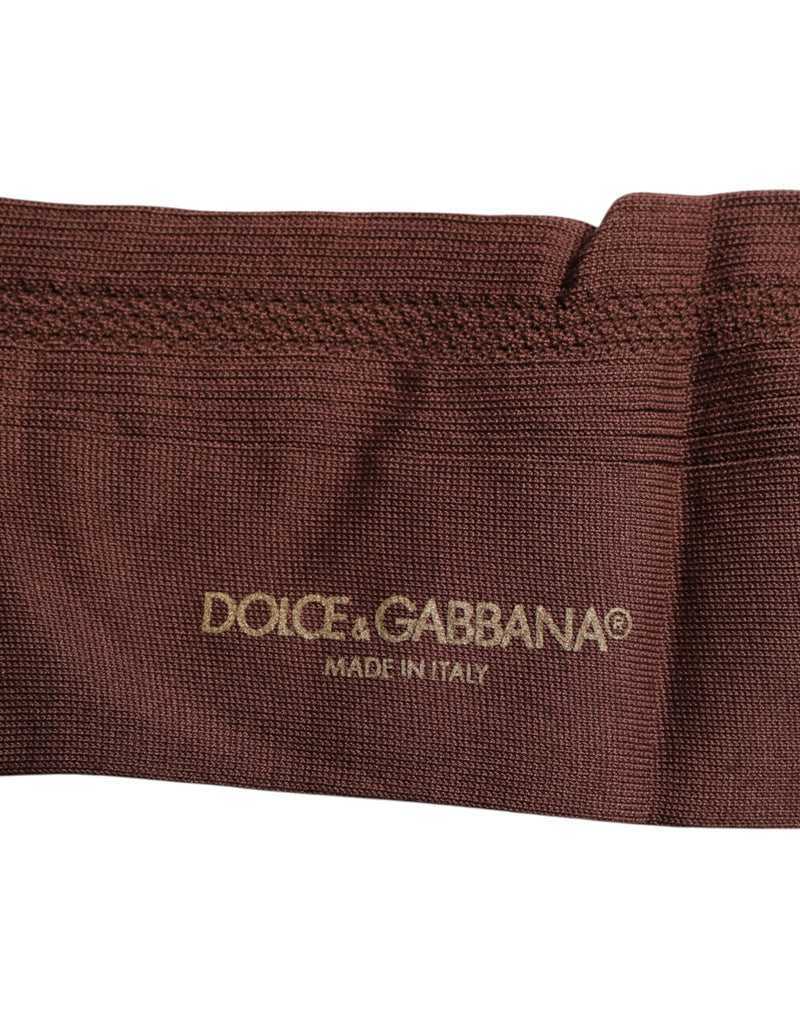 Brown Stretch Logo Print Mid Calf Socks Dolce & Gabbana