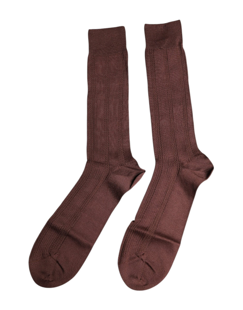 Brown Stretch Logo Print Mid Calf Socks Dolce & Gabbana