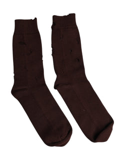 Brown Solid Cotton Stretch Mid Calf Socks Dolce & Gabbana