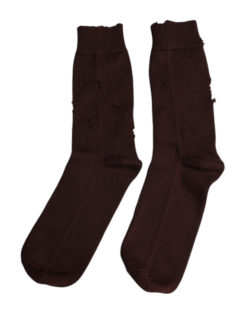 Brown Solid Cotton Stretch Mid Calf Socks Dolce & Gabbana
