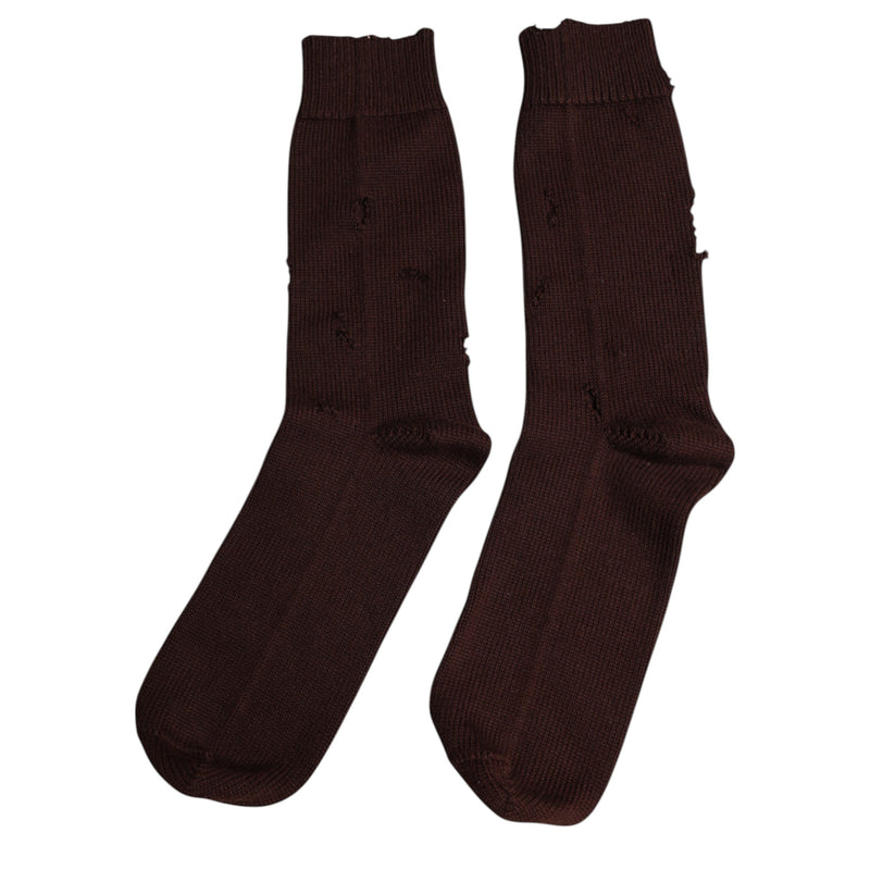 Brown Solid Cotton Stretch Mid Calf Socks Dolce & Gabbana