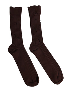 Brown Cotton Stretch Over The Calf Socks Dolce & Gabbana