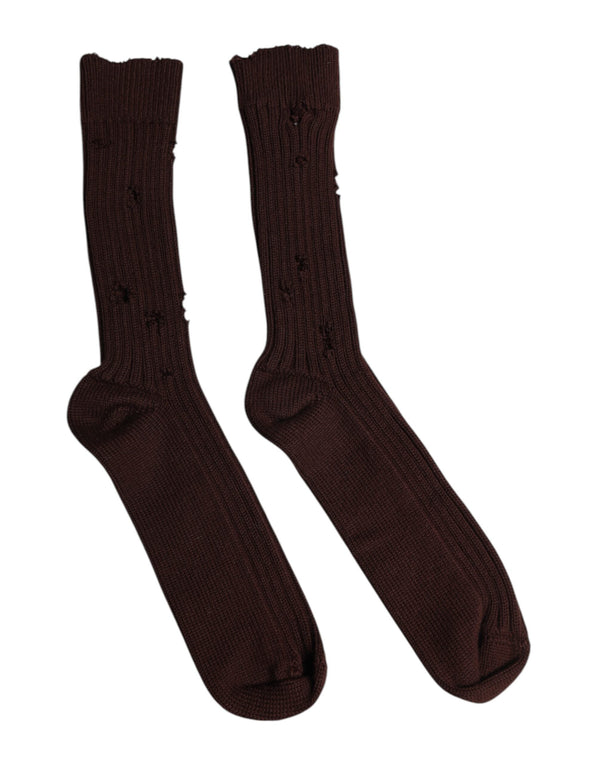 Brown Cotton Stretch Over The Calf Socks Dolce & Gabbana