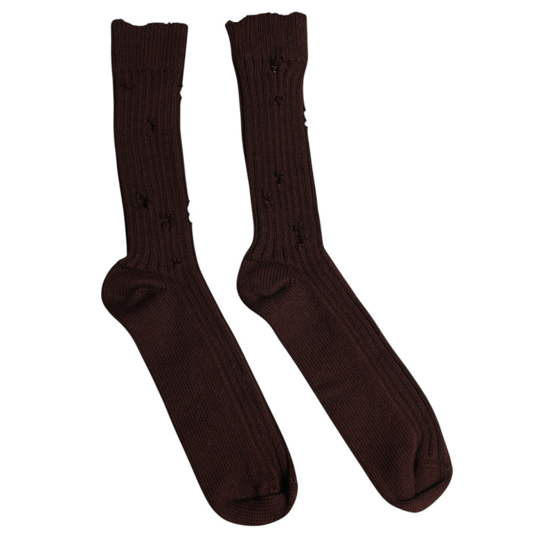 Brown Cotton Stretch Over The Calf Socks Dolce & Gabbana