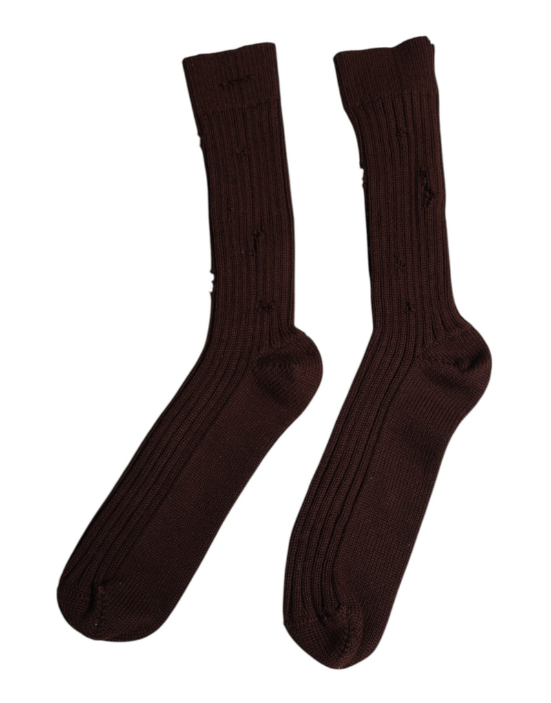 Brown Cotton Stretch Over The Calf Socks Dolce & Gabbana