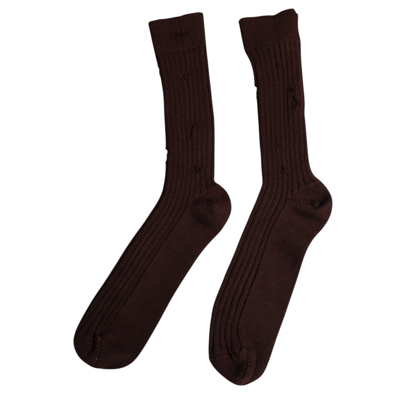 Brown Cotton Stretch Over The Calf Socks Dolce & Gabbana