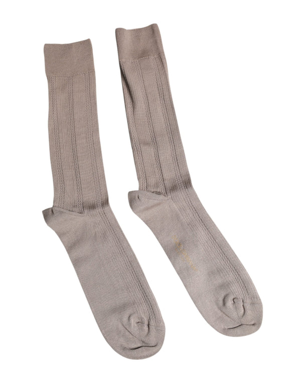 Brown Cotton Stretch Logo Over Calf Socks Dolce & Gabbana