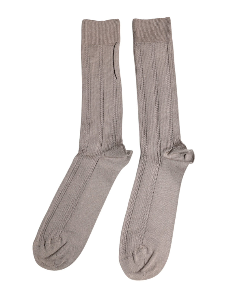 Brown Cotton Stretch Logo Over Calf Socks Dolce & Gabbana