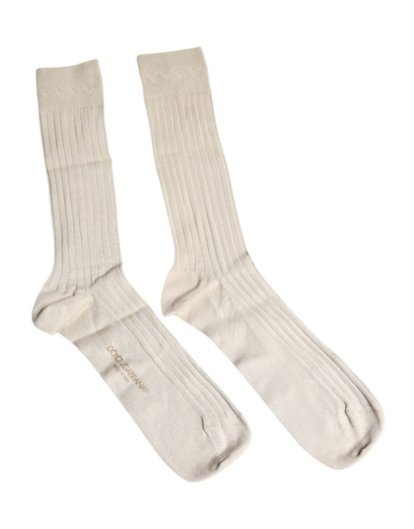 Beige Cotton Stretch Logo Mid Calf Socks Dolce & Gabbana