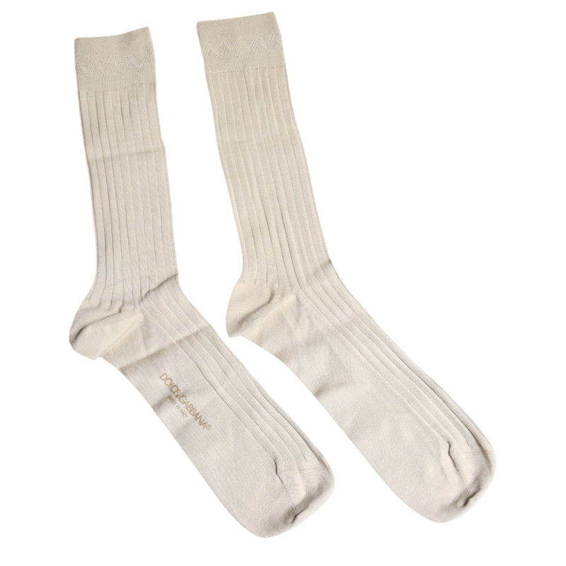 Beige Cotton Stretch Logo Mid Calf Socks Dolce & Gabbana