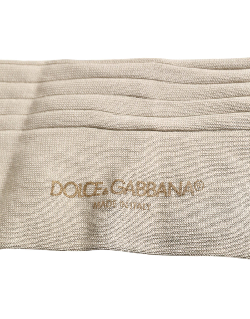 Beige Cotton Stretch Logo Mid Calf Socks Dolce & Gabbana