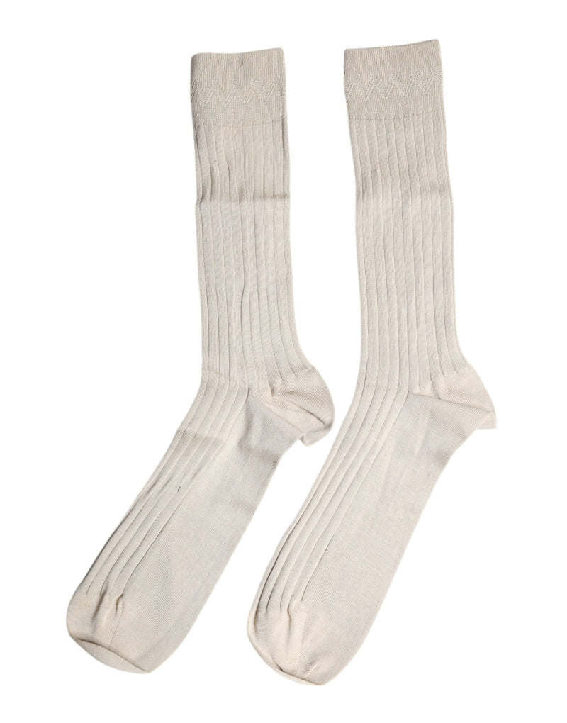 Beige Cotton Stretch Logo Mid Calf Socks Dolce & Gabbana
