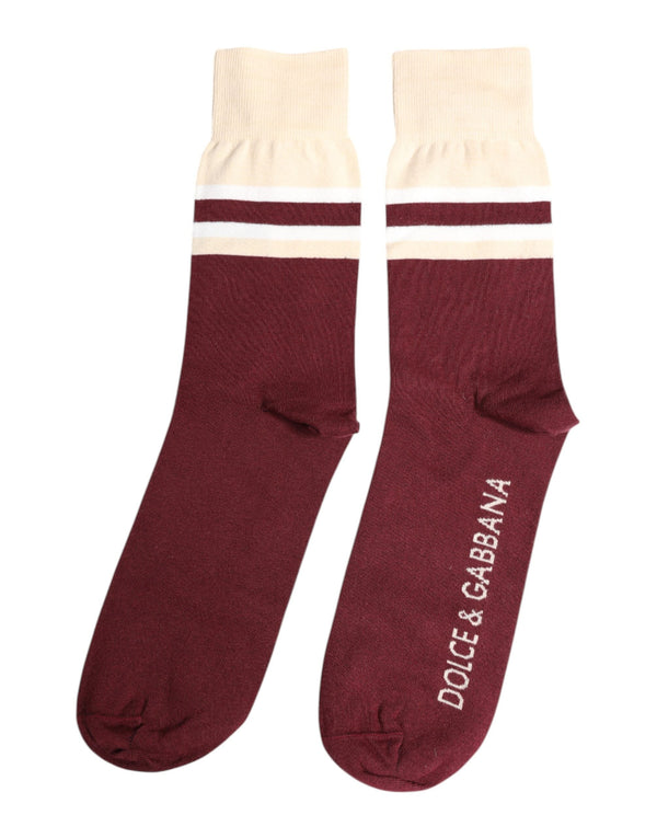 Burgundy Stretch Logo Print Mid Calf Socks Dolce & Gabbana