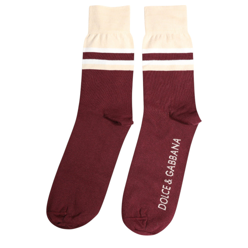 Burgundy Stretch Logo Print Mid Calf Socks Dolce & Gabbana