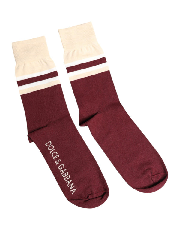 Burgundy Stretch Logo Print Mid Calf Socks Dolce & Gabbana