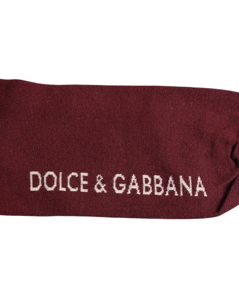 Burgundy Stretch Logo Print Mid Calf Socks Dolce & Gabbana