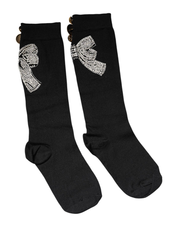 Black Knit Floral Crystal Embellishment Socks Dolce & Gabbana
