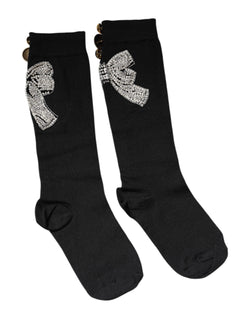 Black Knit Floral Crystal Embellishment Socks Dolce & Gabbana