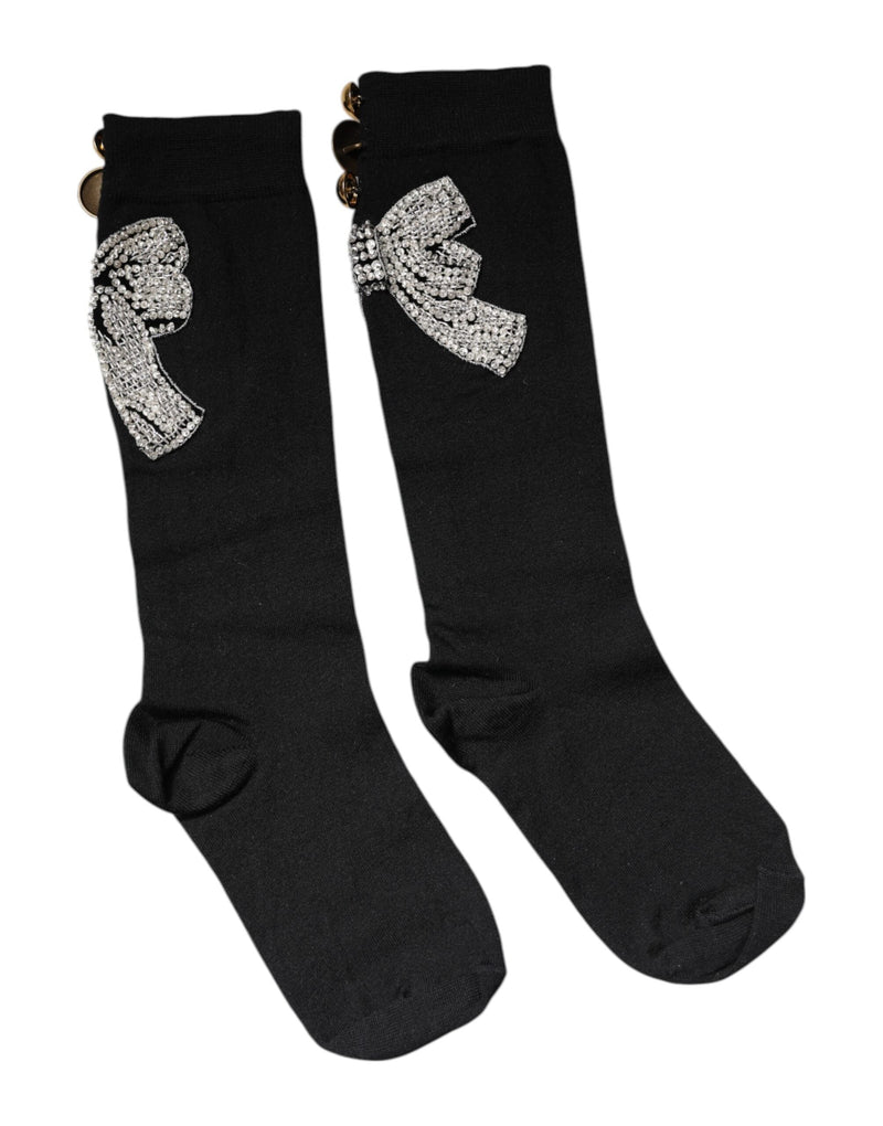 Black Knit Floral Crystal Embellishment Socks Dolce & Gabbana