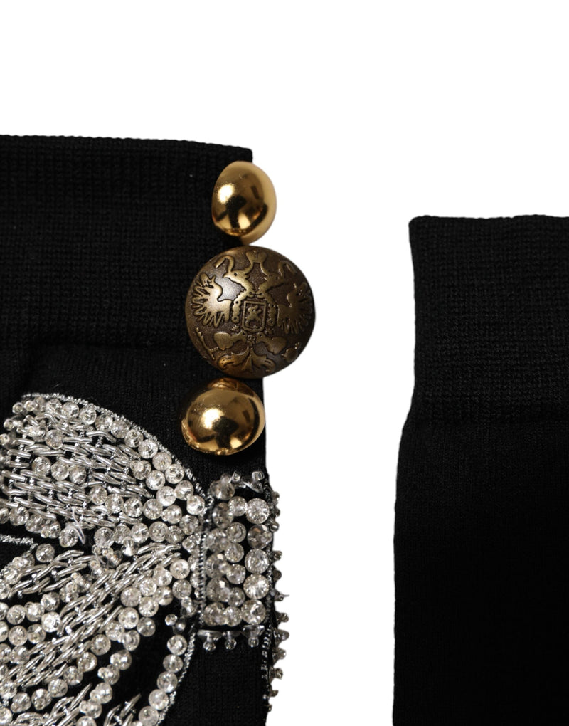 Black Knit Floral Crystal Embellishment Socks Dolce & Gabbana