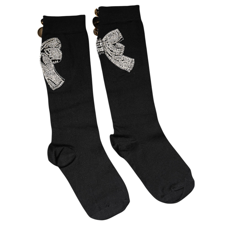 Black Knit Floral Crystal Embellishment Socks Dolce & Gabbana