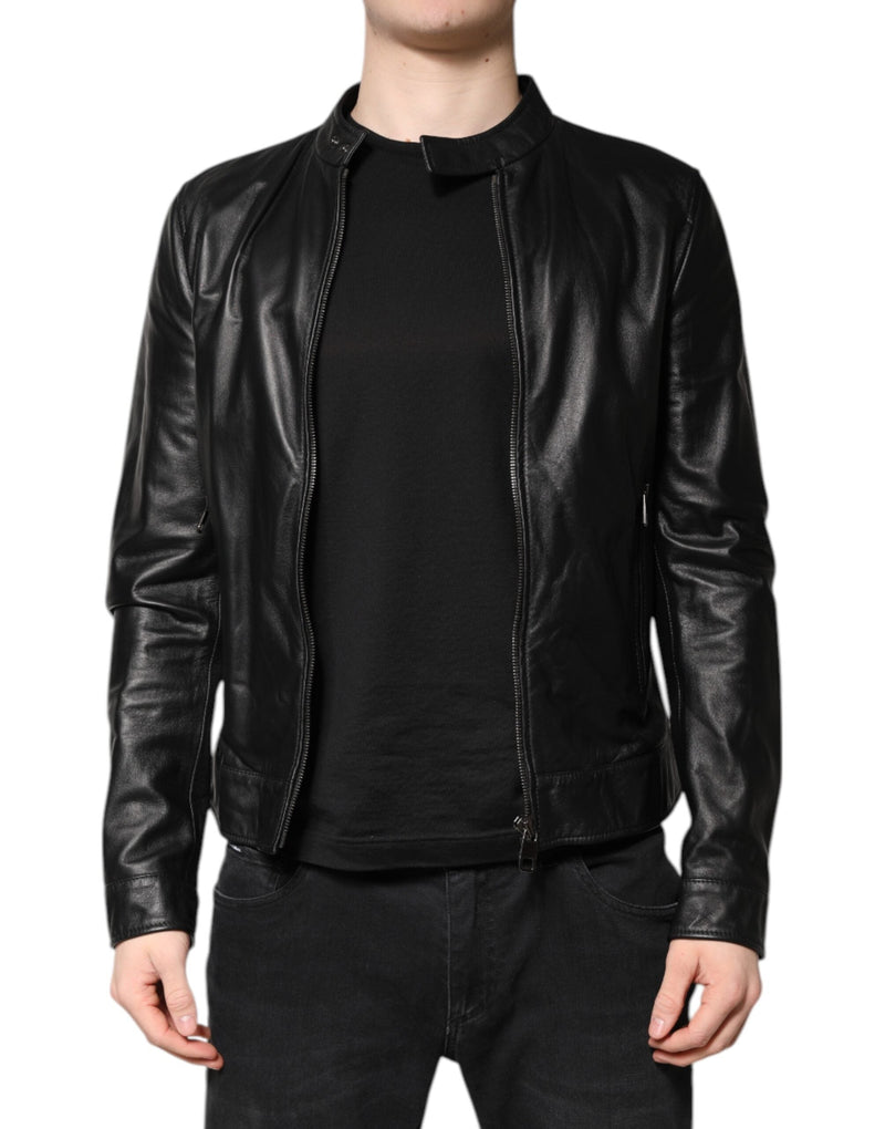 Black Sheep Leather Biker Full Zip Jacket Dolce & Gabbana