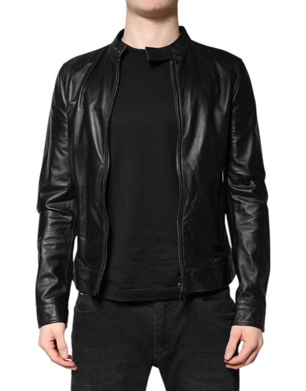 Black Sheep Leather Biker Full Zip Jacket Dolce & Gabbana