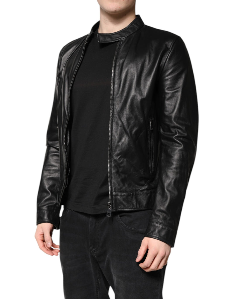 Black Sheep Leather Biker Full Zip Jacket Dolce & Gabbana