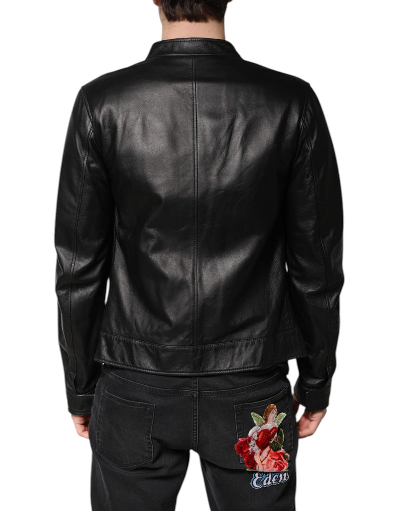 Black Sheep Leather Biker Full Zip Jacket Dolce & Gabbana
